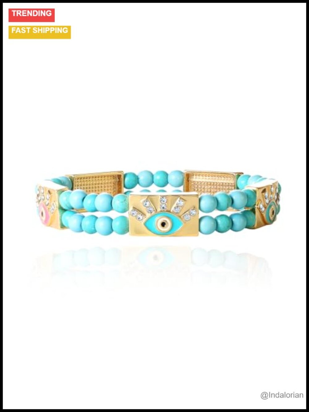 Evil Eye Turquoise Beck bracelet, Gold-tone Brass, Stretch Fit